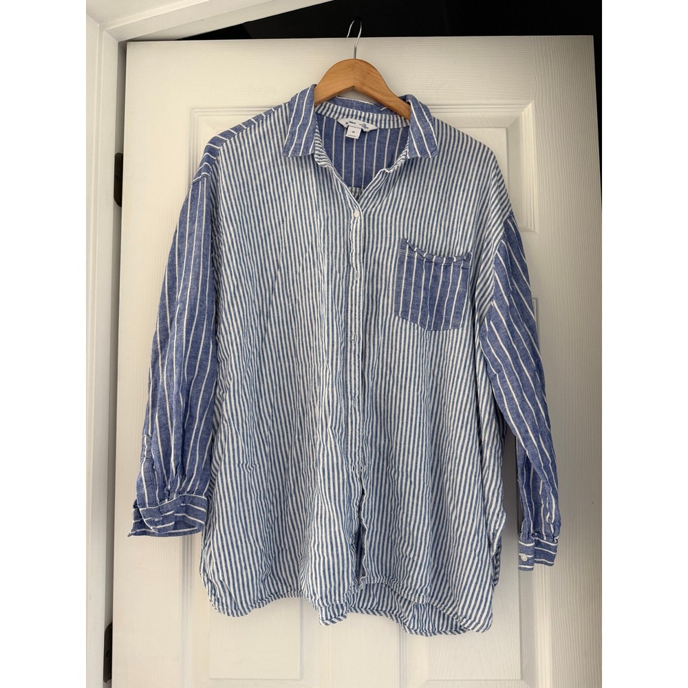 Womens Boyfriend Striped Coastal Cotton Button Down Preppy Casual